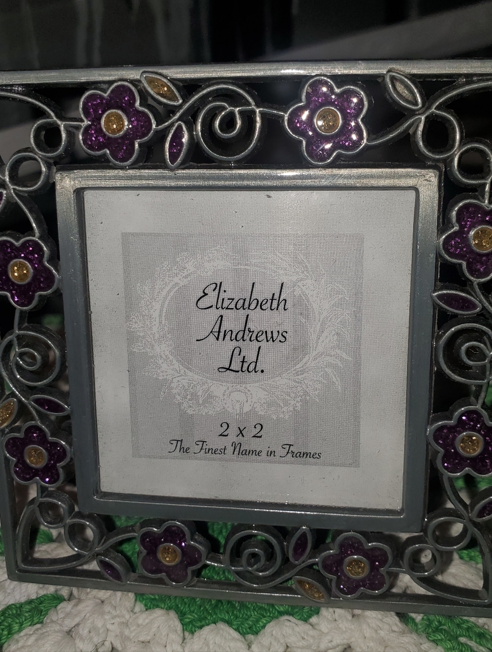 Picture Frame, Metal, Flowers, Purple, 3"x3"